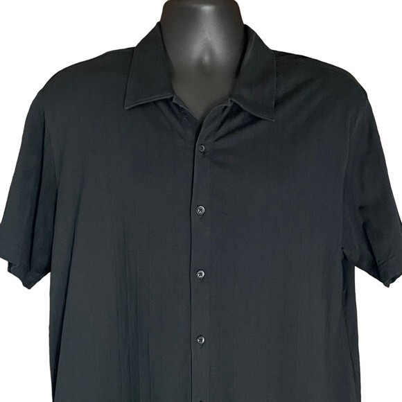 Claiborne Black Knit Short Sleeve Button Down Textured Shirt, size Large - Picture 2 of 7